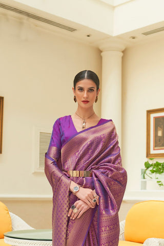 PURPLE SEQUINS HANDLOOM WEAVING SAREE