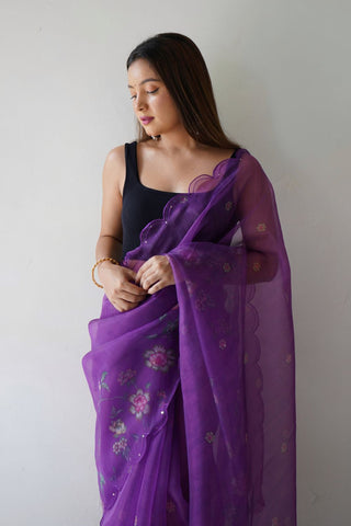 PURPLE ORGANZA SILK SAREE