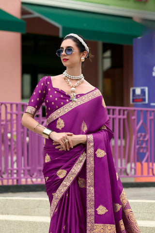 PURPLE PURE SATIN HANDWOVEN SAREE