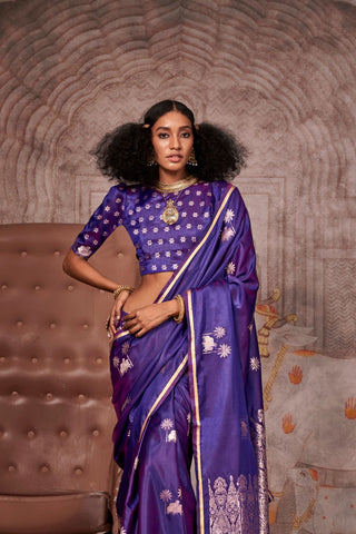 Purple  Pure Satin Weaving Silk Saree