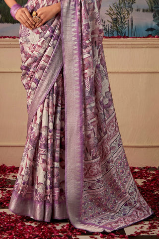 PURPLE HANDLOOM TUSSAR WITH DIGITAL PRINT SAREE