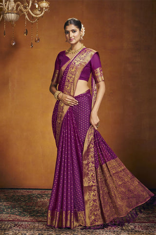 Purple Chinon Silk Saree_Kumari Sarees