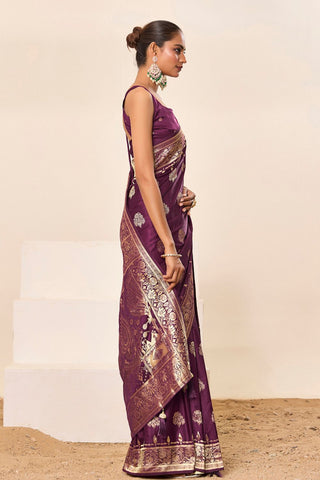 Purple Satin Silk Saree_Kumari Sarees
