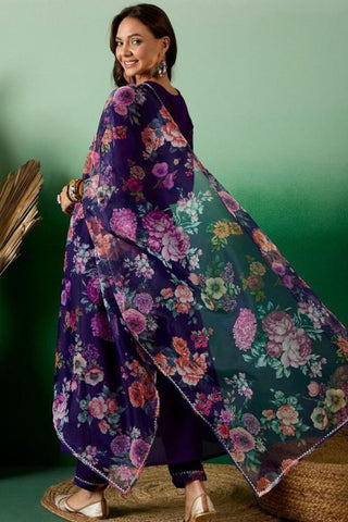 Purple Georgette Printed Teby Kurta Set