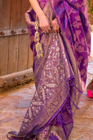 PURPLE SEQUINS HANDLOOM WEAVING SAREE