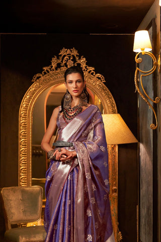 PURPLE TWO TONE HANDLOOM WEAVING ORGANZA SAREE