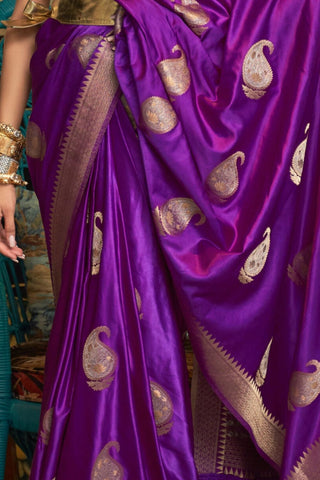 PURPLE NYLON PURE SATIN WEAVING SILK SAREE