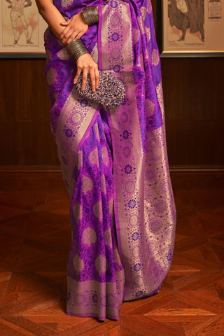 PURPLE HANDLOOM WEAVING SILK SAREE