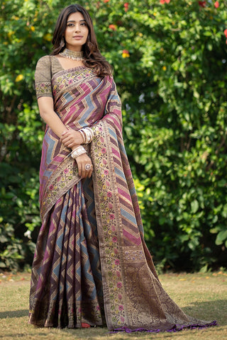 Purple Organza Leheriya Woven Design Saree