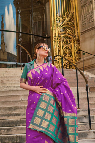 Purple Handloom Weaving Khadi Silk Saree