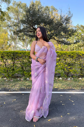 PURPLE ORGANZA SILK SAREE