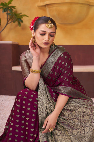 Purple Pure Georgette Handloom Weaving Silk Saree_Kumari Sarees