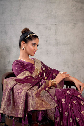 Purple Pure Satin Silk Saree_Kumari Sarees