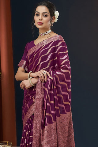 Purple Handloom Weaving Silk With Zari Saree_Kumari Sarees