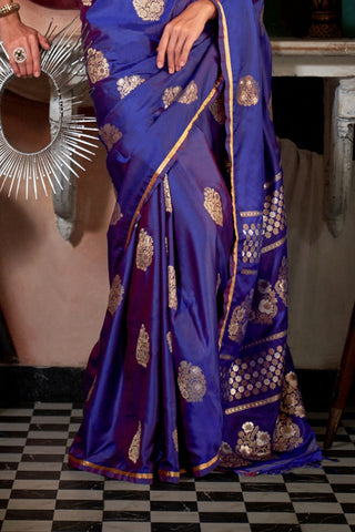 Purple Pure Satin Handloom Weaving Silk Saree