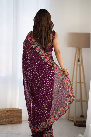 Purple Soft Georgette Saree_Kumari Sarees