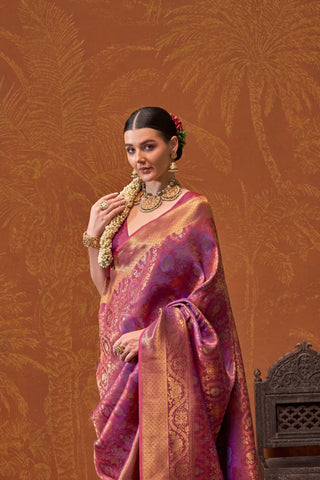 Purple Handloom Weaving Silk Saree