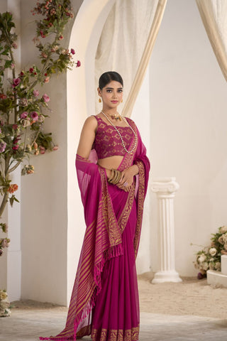Purple Pure Silk Creep Saree_Kumari Sarees