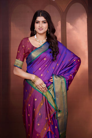 Purple Pure Aura South Soft Silk Pattu Saree_Kumari Sarees
