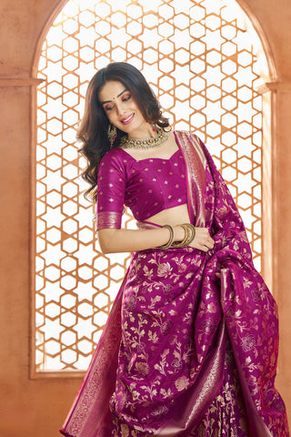 Purple Pure Soft Banarasi Silk Saree