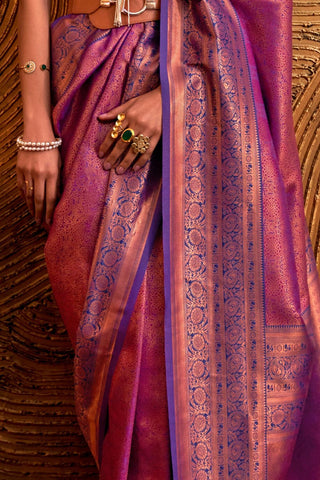 PURPLE HANDLOOM WEAVING SILK SAREE