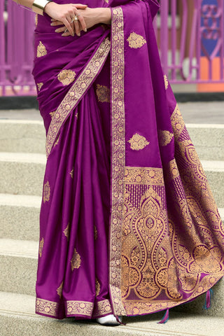 PURPLE PURE SATIN HANDWOVEN SAREE