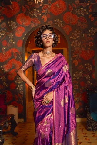 Purple Handloom Weaving Silk Saree_Kumari Sarees