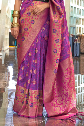 Purple Self Contrast Chaap Handloom Weaving Saree_Kumari Sarees