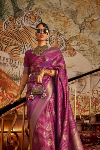 PURPLE NYLON CHINON TWO - TONE WEAVING SAREE