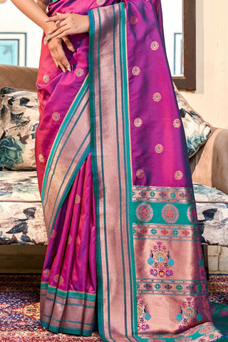 PURPLE SOFT PESHWAI PAITHANI SILK SAREE