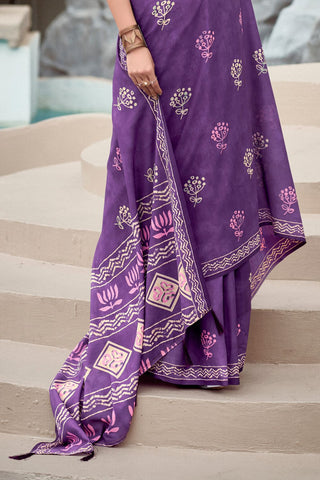 Purple Pure Mulmul Silk Saree