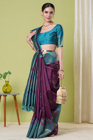 Purple Banarasi Silk Saree_Kumari Sarees