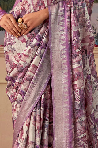 PURPLE HANDLOOM TUSSAR WITH DIGITAL PRINT SAREE