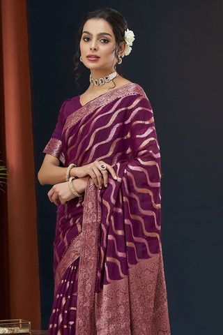 Purple Handloom Weaving Silk With Zari Saree_Kumari Sarees