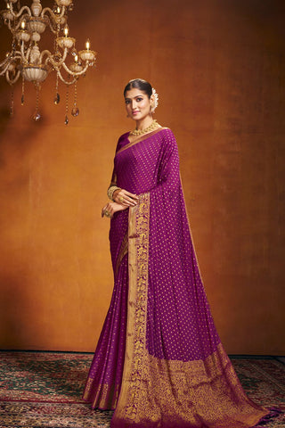Purple Chinon Silk Saree_Kumari Sarees