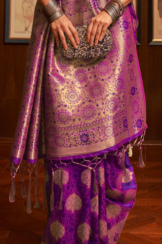 PURPLE HANDLOOM WEAVING SILK SAREE