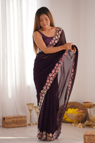 Purple Georgette Silk Saree