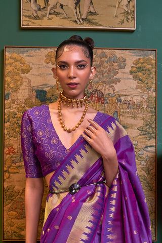 PURPLE HANDLOOM WEAVING SILK SAREE