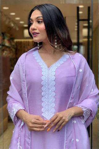 Purple Georgette Pure Russian  Embroidered Silk Kurta Set_Kumari Sarees