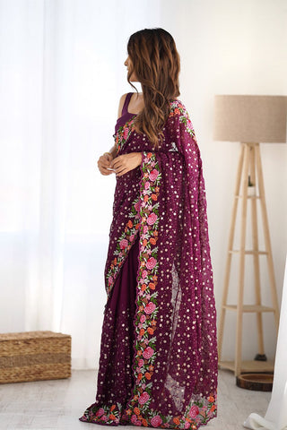 Purple Soft Georgette Saree_Kumari Sarees