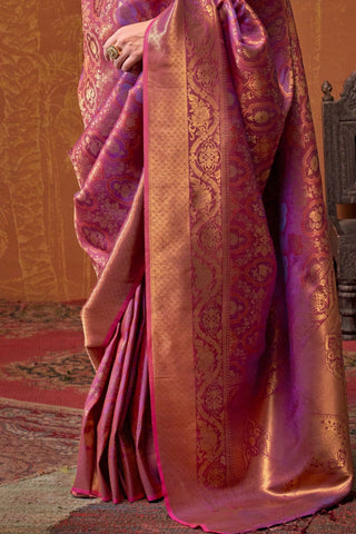 Purple Handloom Weaving Silk Saree