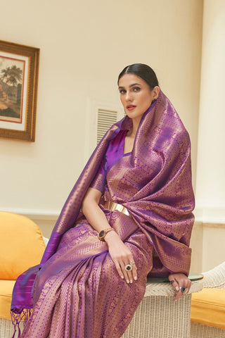 PURPLE SEQUINS HANDLOOM WEAVING SAREE