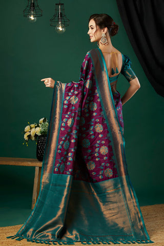 Purple Banarasi Silk Saree_Kumari Sarees