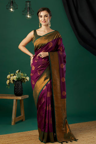 Purple Banarasi Silk Saree_Kumari Sarees