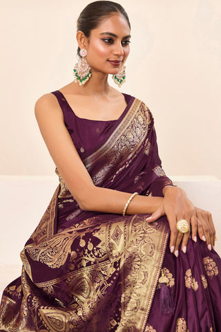 Purple Satin Silk Saree_Kumari Sarees