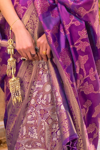 PURPLE SEQUINS HANDLOOM WEAVING SAREE