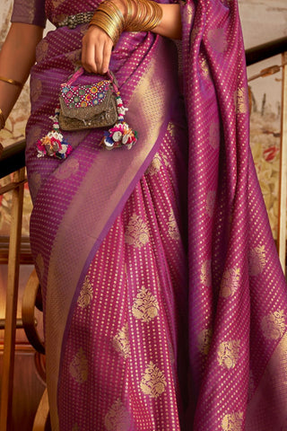 PURPLE NYLON CHINON TWO - TONE WEAVING SAREE