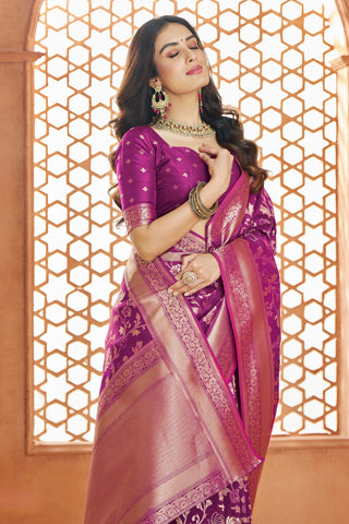 Purple Pure Soft Banarasi Silk Saree