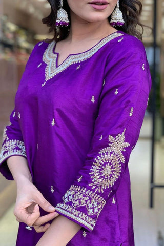 Purple Georgette Weightless Digital Printed Kurta Pant With Dupatta_Kumari Sarees