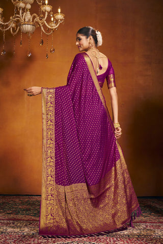 Purple Chinon Silk Saree_Kumari Sarees